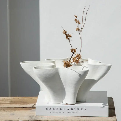 Abstract white geometric fold ceramic vase living room sculpture