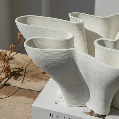 Abstract white geometric fold ceramic vase living room sculpture