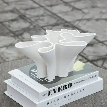 Abstract white geometric fold ceramic vase living room sculpture