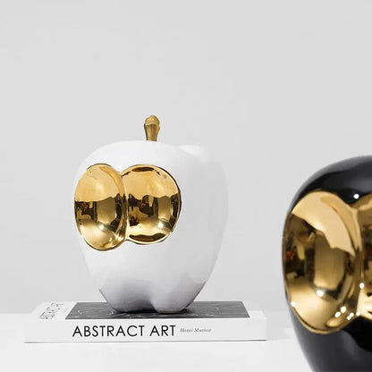 Abstract white & gold ceramic apple sculpture living room decor