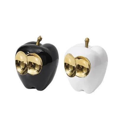 Abstract white & gold ceramic apple sculpture living room decor