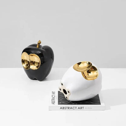 Abstract white & gold ceramic apple sculpture living room decor