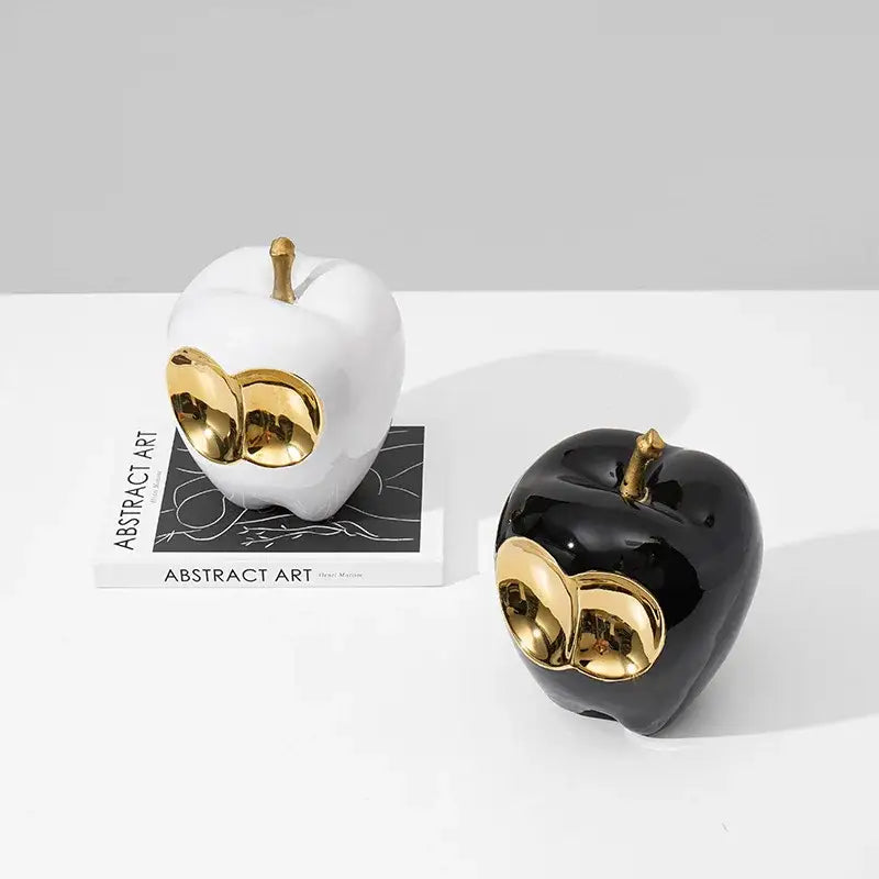 Abstract white & gold ceramic apple sculpture living room decor