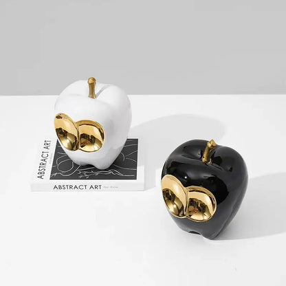 Abstract white & gold ceramic apple sculpture living room decor