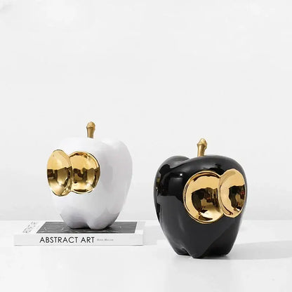 Abstract white & gold ceramic apple sculpture living room decor