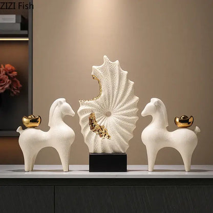 Abstract white & gold gilded ceramic landscape living room decor