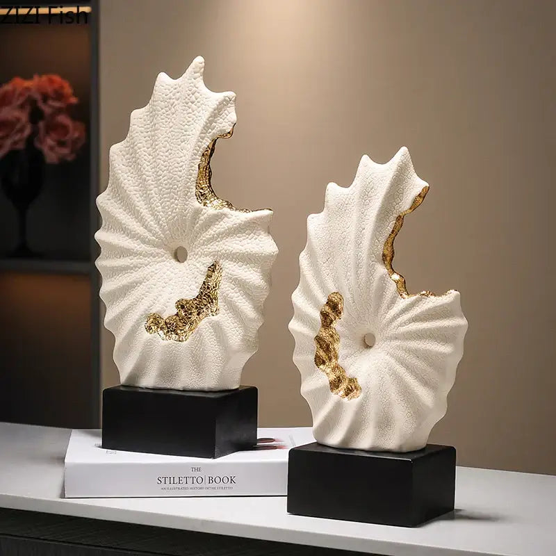 Abstract white & gold gilded ceramic landscape living room decor