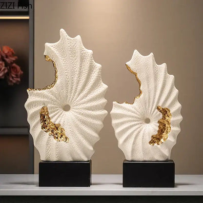 Abstract white & gold gilded ceramic landscape living room decor