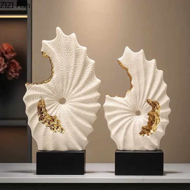 Abstract white & gold gilded ceramic landscape living room decor