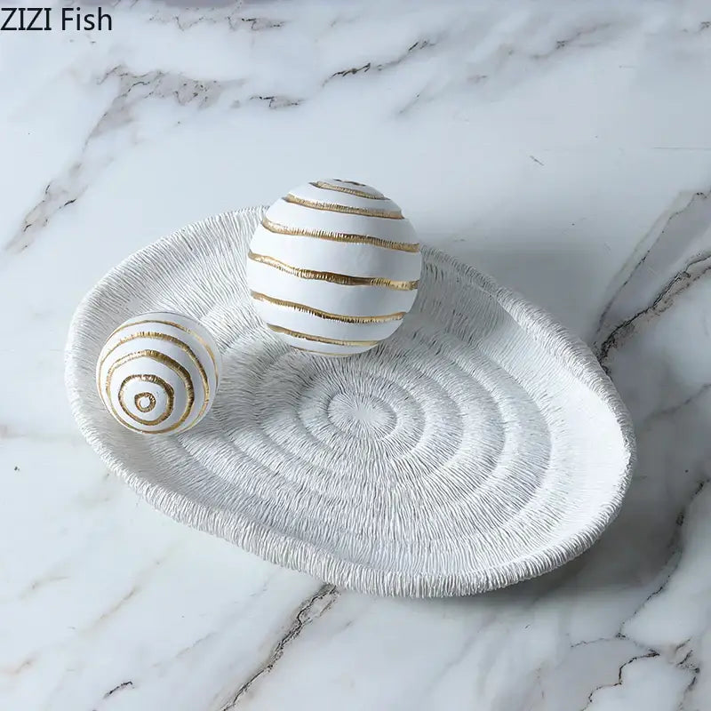 Abstract white & gold golden texture ball sculpture living room decor