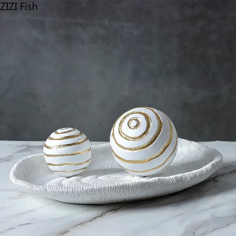 Abstract white & gold golden texture ball sculpture living room decor