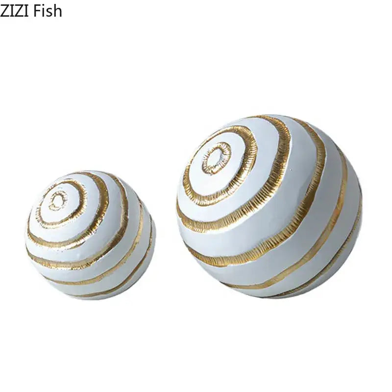 Abstract white & gold golden texture ball sculpture living room decor