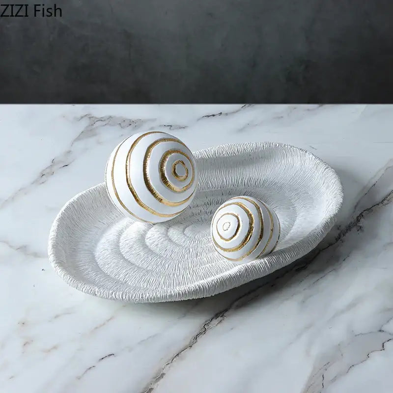 Abstract white & gold golden texture ball sculpture living room decor