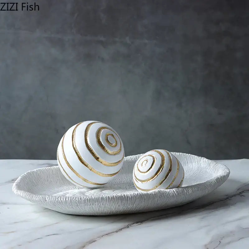 Abstract white & gold golden texture ball sculpture living room decor
