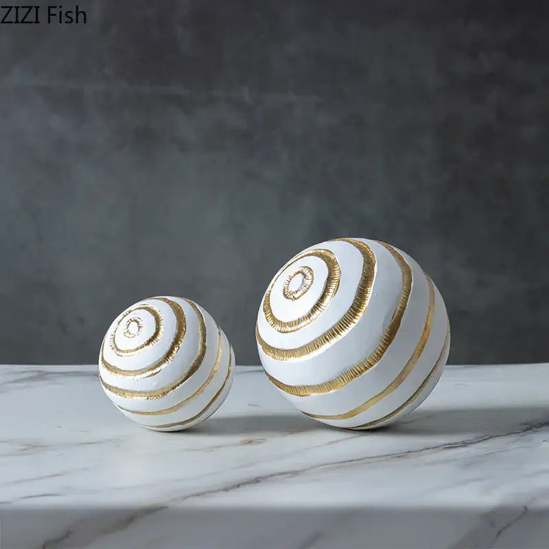 Abstract white & gold golden texture ball sculpture living room decor