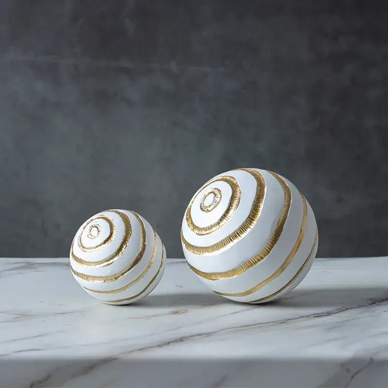 Abstract white & gold golden texture ball sculpture living room decor