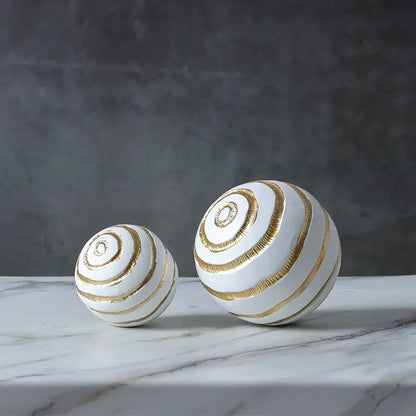 Abstract white & gold golden texture ball sculpture living room decor