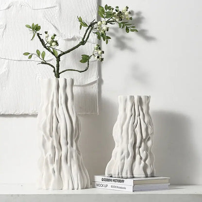 Abstract white irregular trunk fold ceramic vase for living room