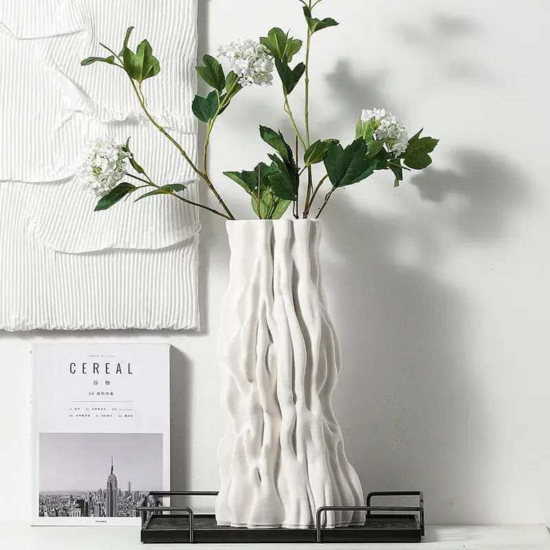 Abstract white irregular trunk fold ceramic vase for living room
