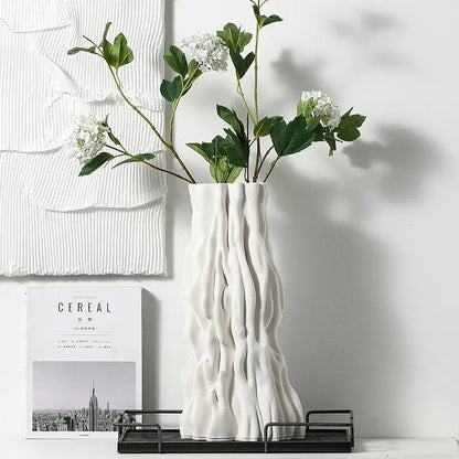 Abstract white irregular trunk fold ceramic vase for living room