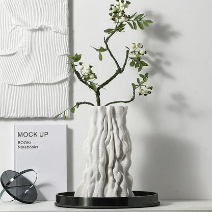 Abstract white irregular trunk fold ceramic vase for living room