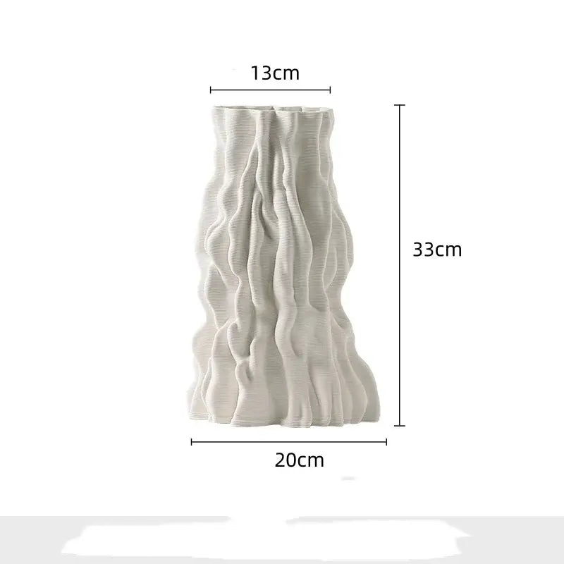 Abstract white irregular trunk fold ceramic vase for living room