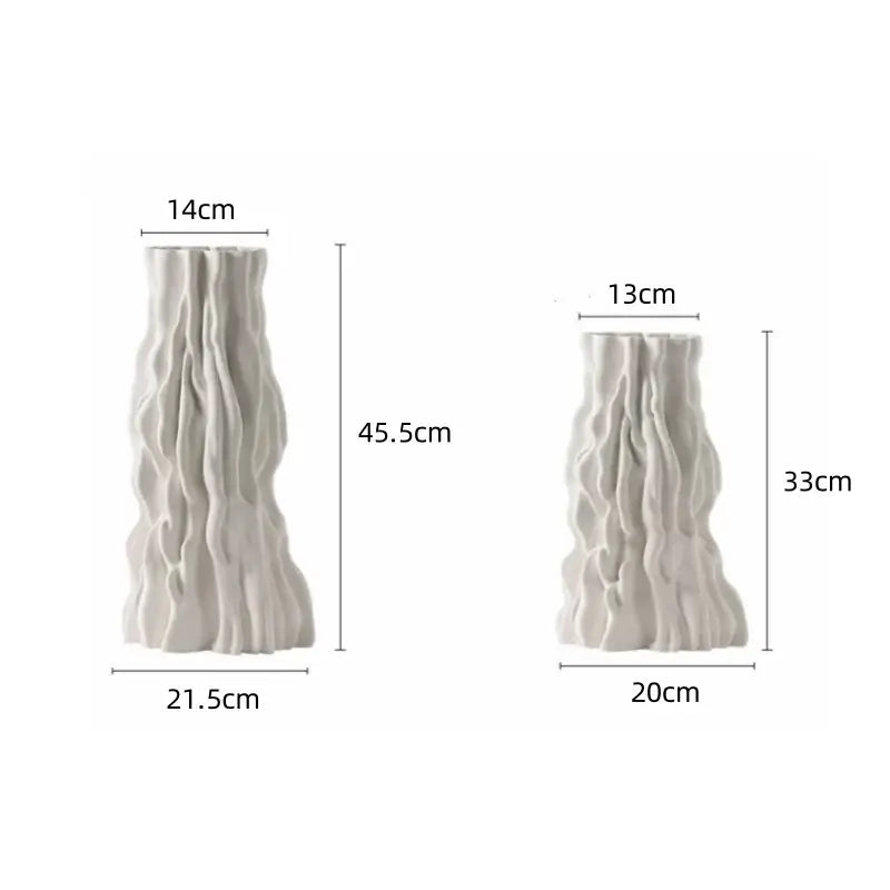 Abstract white irregular trunk fold ceramic vase for living room