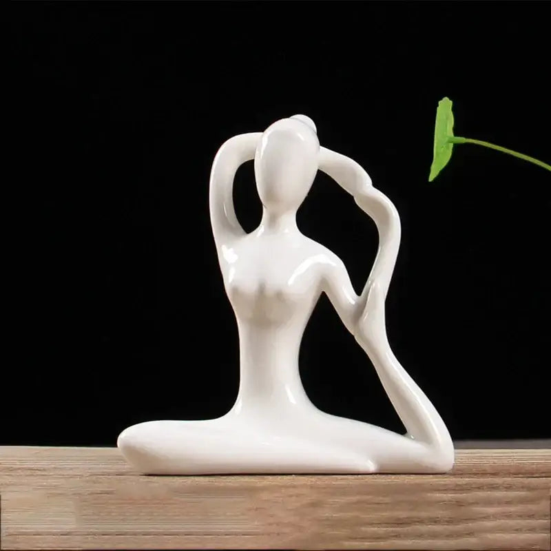 Abstract white porcelain yoga figure living room decor sculpture
