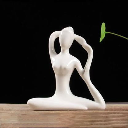 Abstract white porcelain yoga figure living room decor sculpture