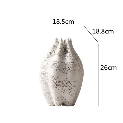 Abstract white textured ceramic vase living room dot pattern decor