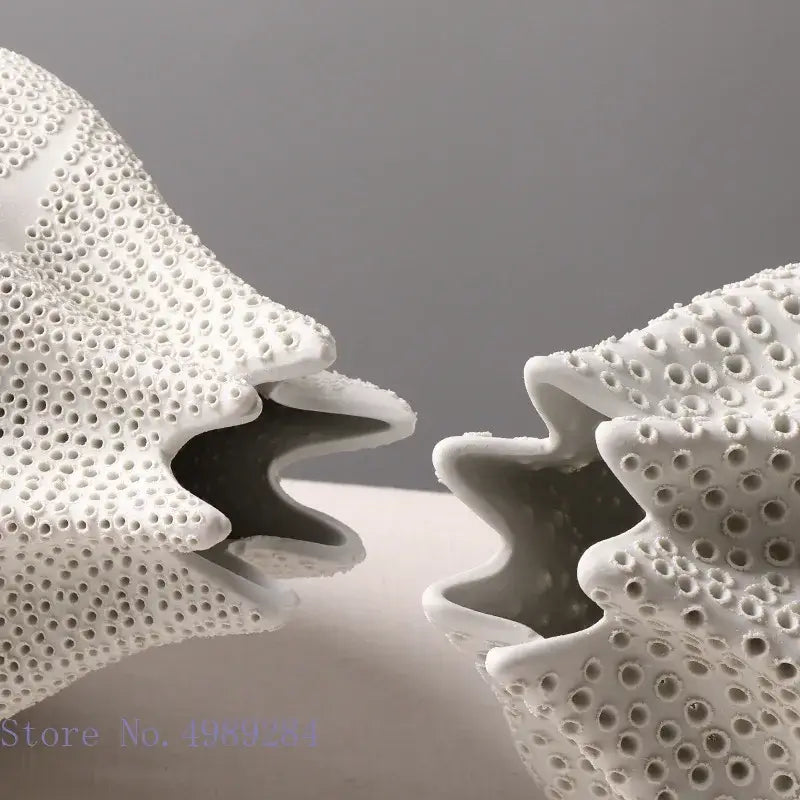 Abstract white textured ceramic vase living room dot pattern decor