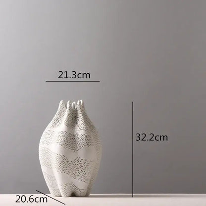 Abstract white textured ceramic vase living room dot pattern decor