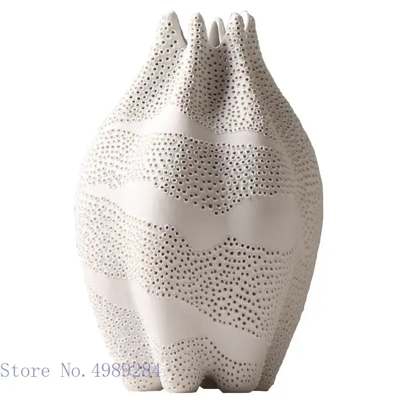 Abstract white textured ceramic vase living room dot pattern decor
