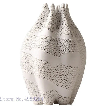 Abstract white textured ceramic vase living room dot pattern decor