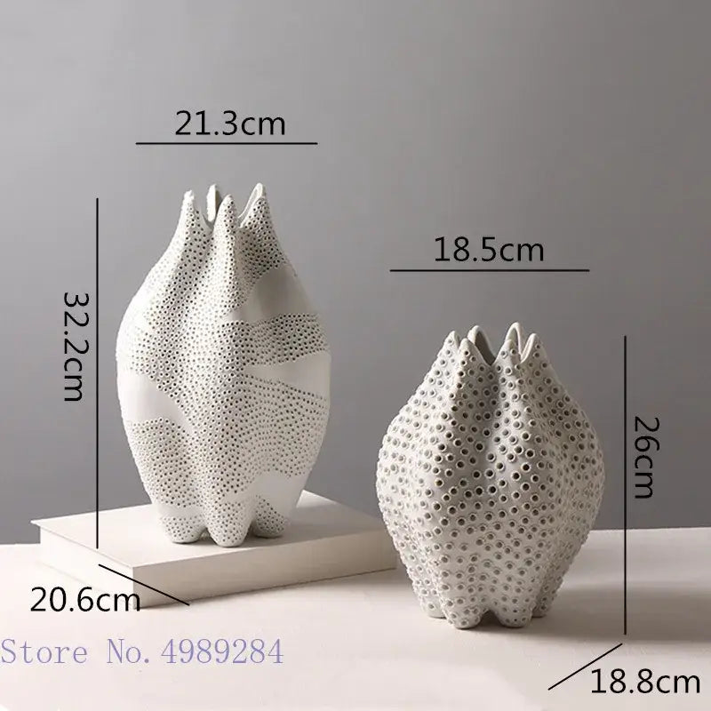 Abstract white textured ceramic vase living room dot pattern decor