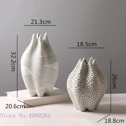 Abstract white textured ceramic vase living room dot pattern decor