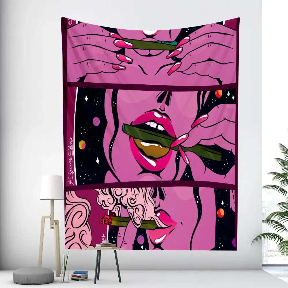 Abstract woman tarot card tapestry pink & black bedroom wall decor