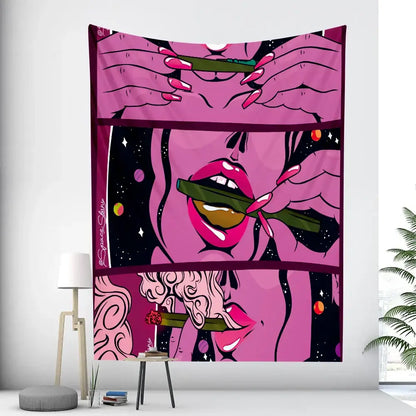 Abstract woman tarot card tapestry pink & black bedroom wall decor