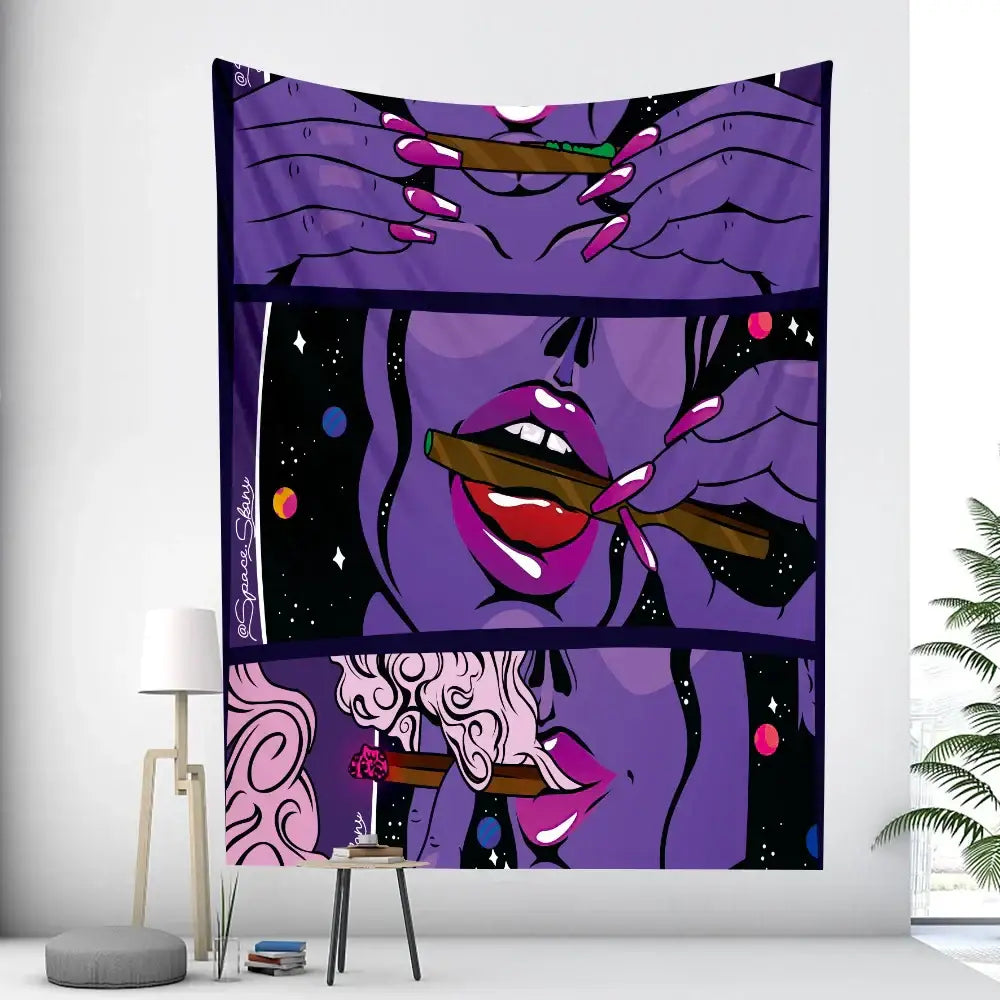 Abstract woman tarot card tapestry pink & black bedroom wall decor