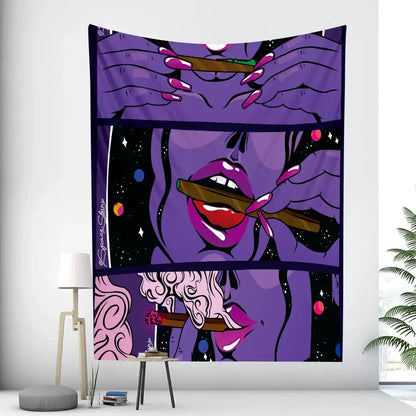 Abstract woman tarot card tapestry pink & black bedroom wall decor