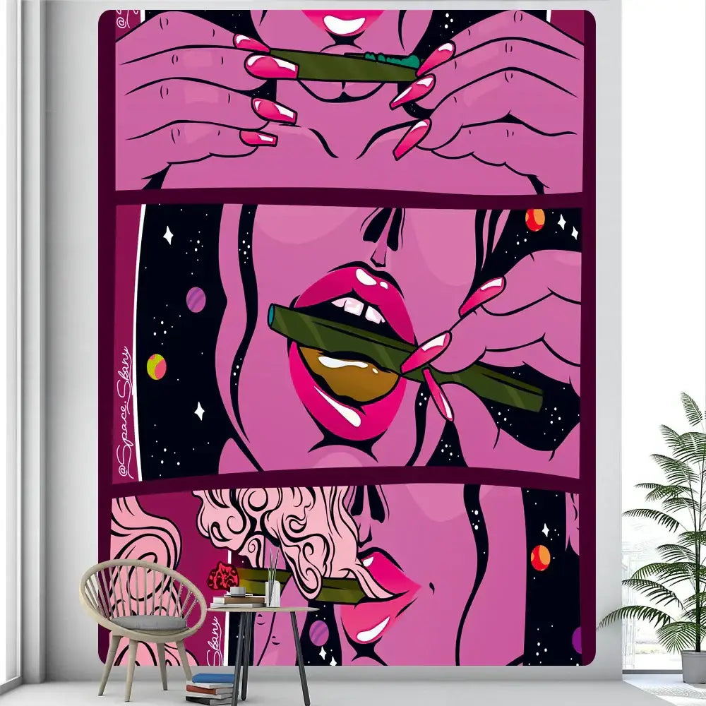 Abstract woman tarot card tapestry pink & black bedroom wall decor