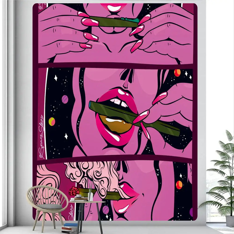 Abstract woman tarot card tapestry pink & black bedroom wall decor