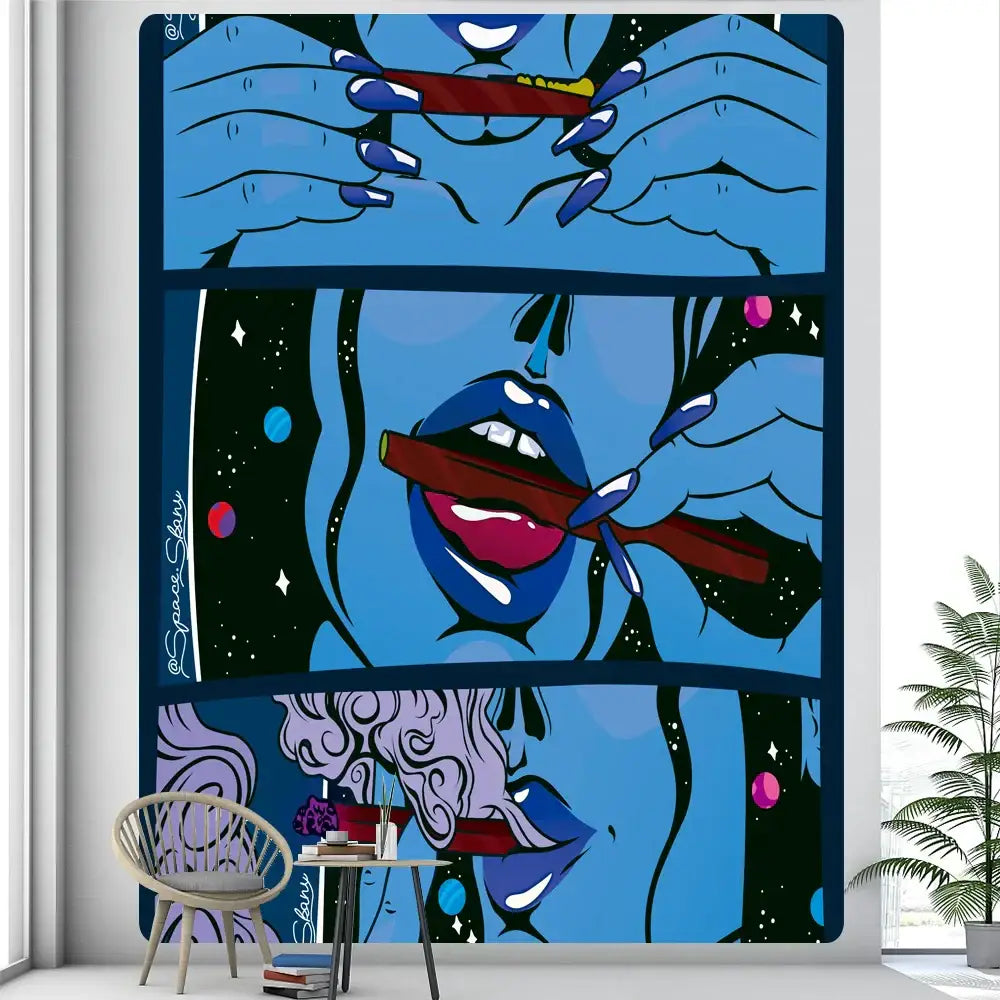 Abstract woman tarot card tapestry pink & black bedroom wall decor