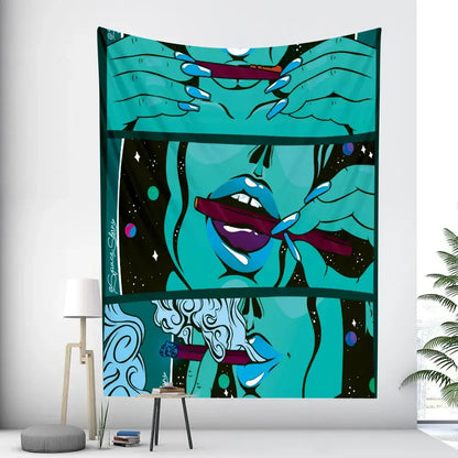 Abstract woman tarot card tapestry pink & black bedroom wall decor