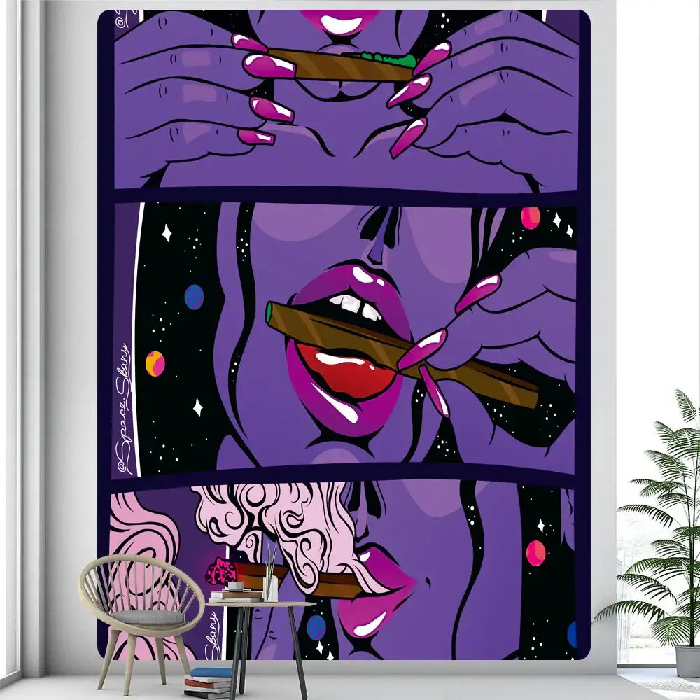Abstract woman tarot card tapestry pink & black bedroom wall decor