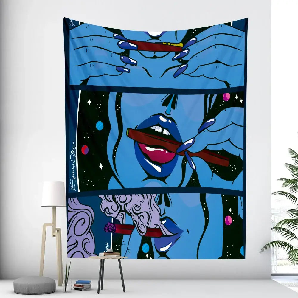 Abstract woman tarot card tapestry pink & black bedroom wall decor