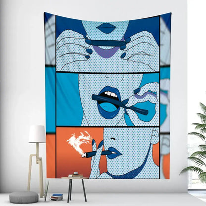 Abstract woman tarot card tapestry pink & black bedroom wall decor