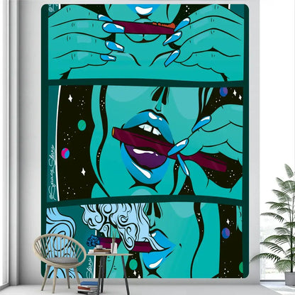 Abstract woman tarot card tapestry pink & black bedroom wall decor