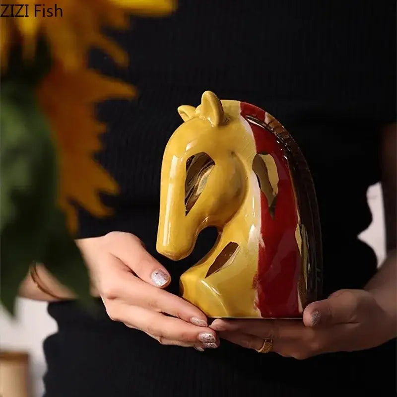 Abstract yellow & red ceramic vase plant pot living room decor