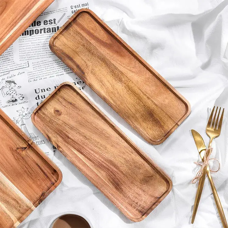Acacia wood breakfast tray with cutlery – dining room serving plate